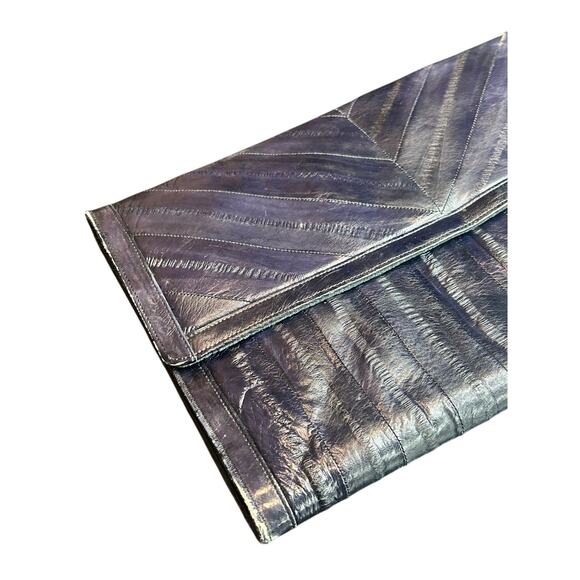 Vintage Eel Skin- Black- Fold Clutch- some wear- retro- 12x8 in inner pockets - Picture 7 of 8